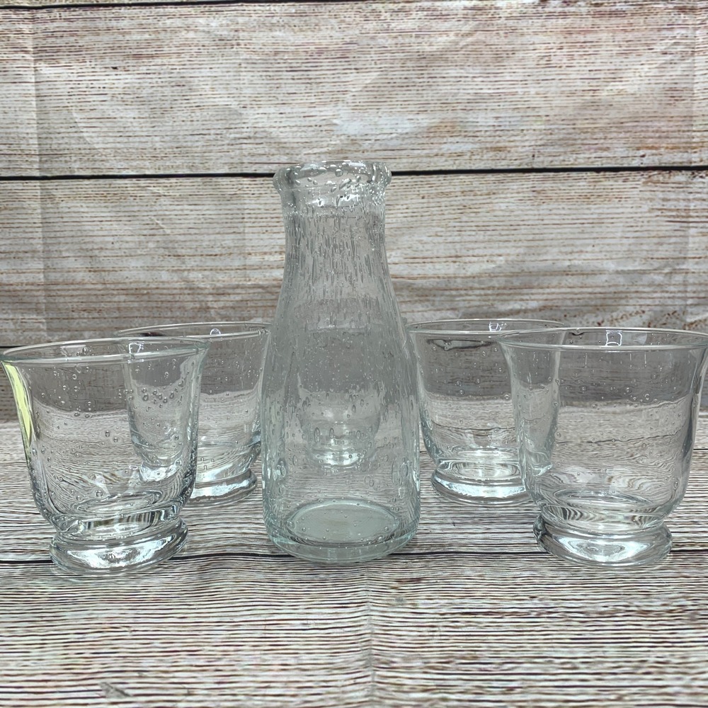 Clear Glass Bubble Decanter Carafe and 5 Tumbler Glasses Bulicante‎ Set